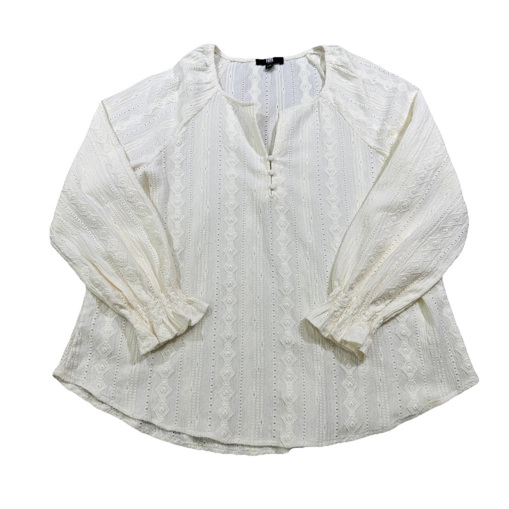 Frye Women's Textured‎ Long Sleeve Peasant Blouse Cottagecore Coquette Office M